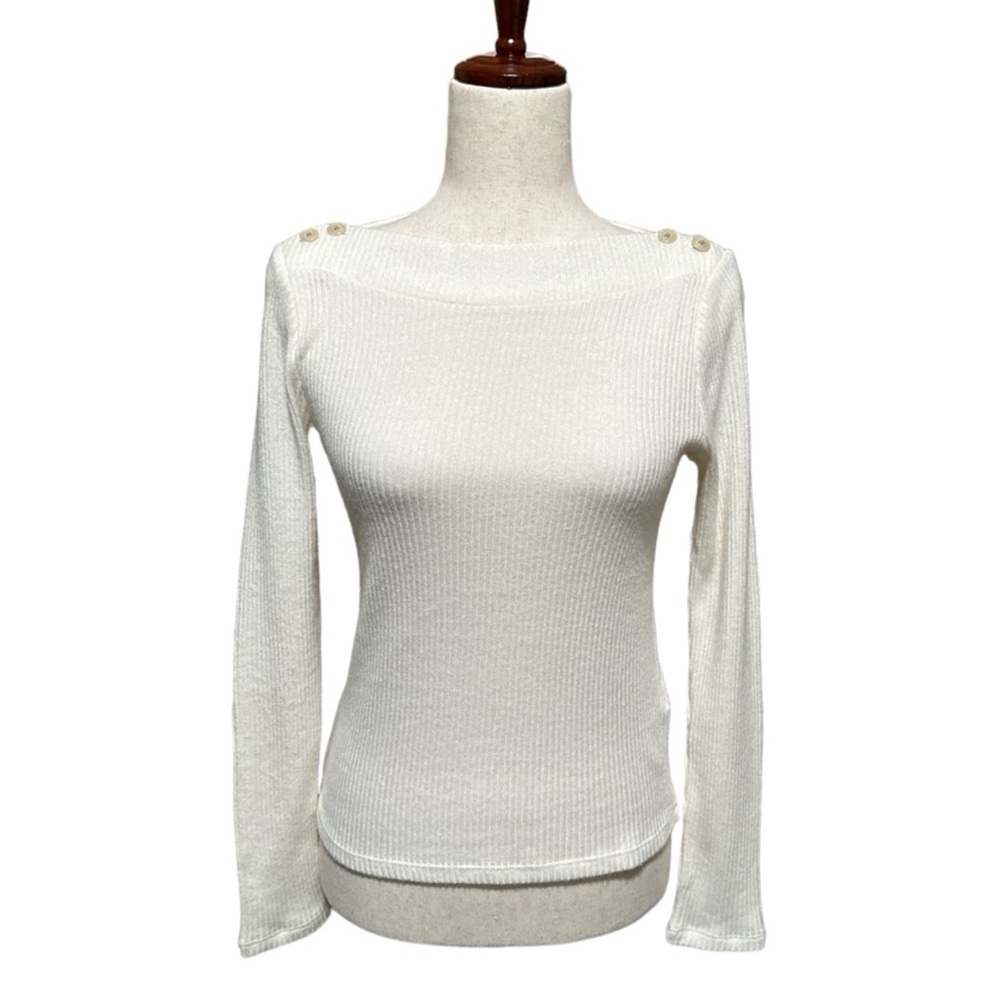 Madewell Boatneck Button Long-Sleeve Top in Antique Cream